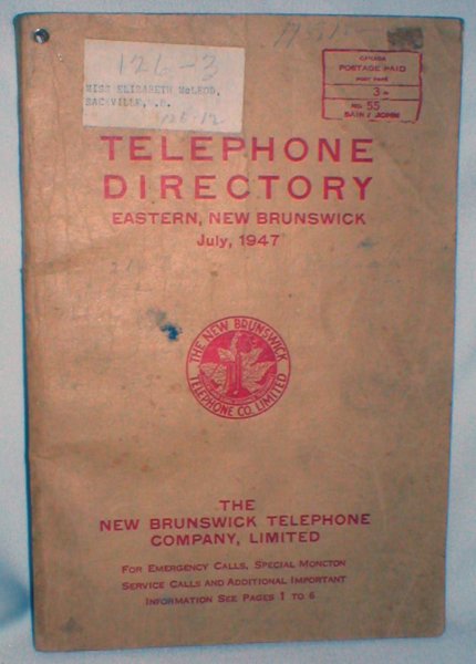Image for Telephone Directory, Eastern New Brunswick; July, 1947