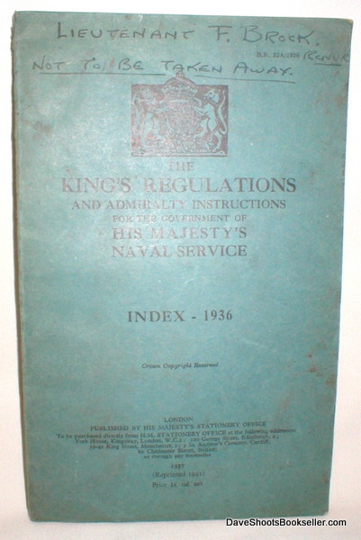 Image for The King's Regulations and Admiralty Instructions for the Government of His Majesty's Naval Service; Index 1936