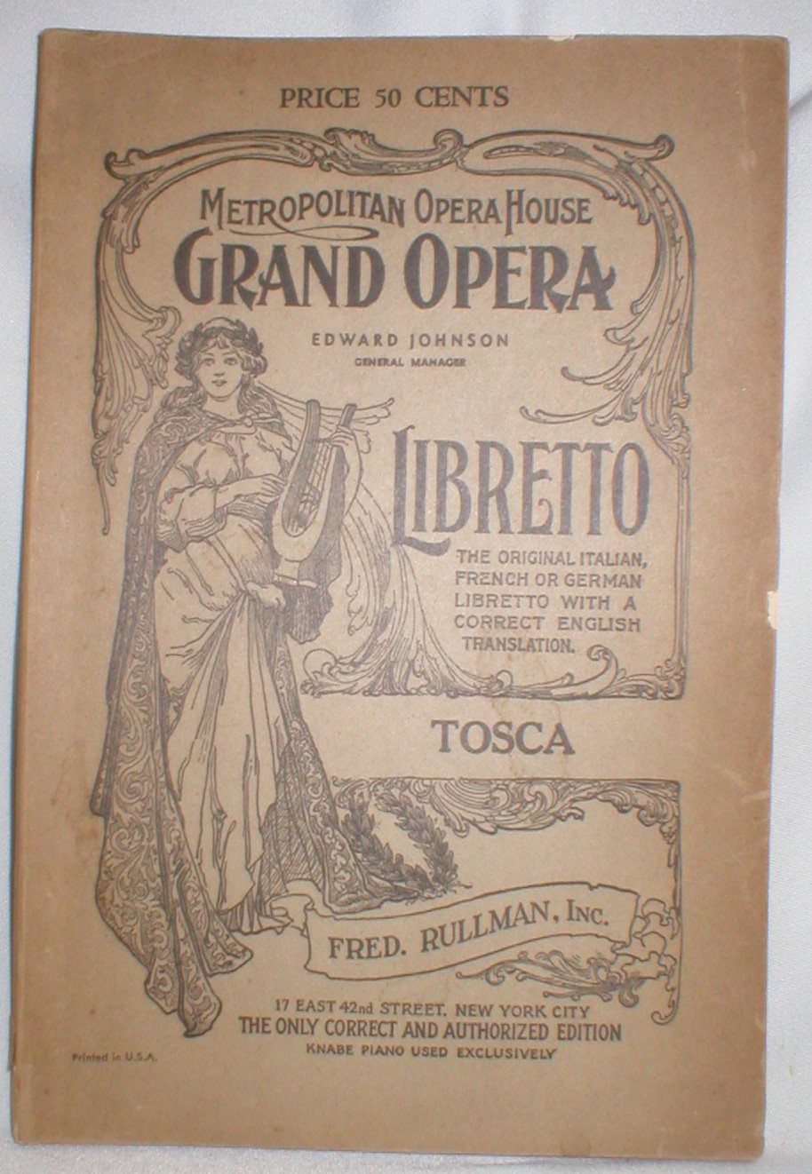 Image for Tosca; An Opera in Three Acts